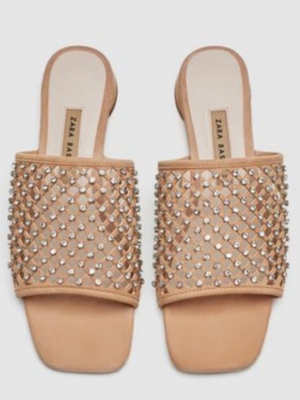NWT Zara Beige Embellished Slide Sandals